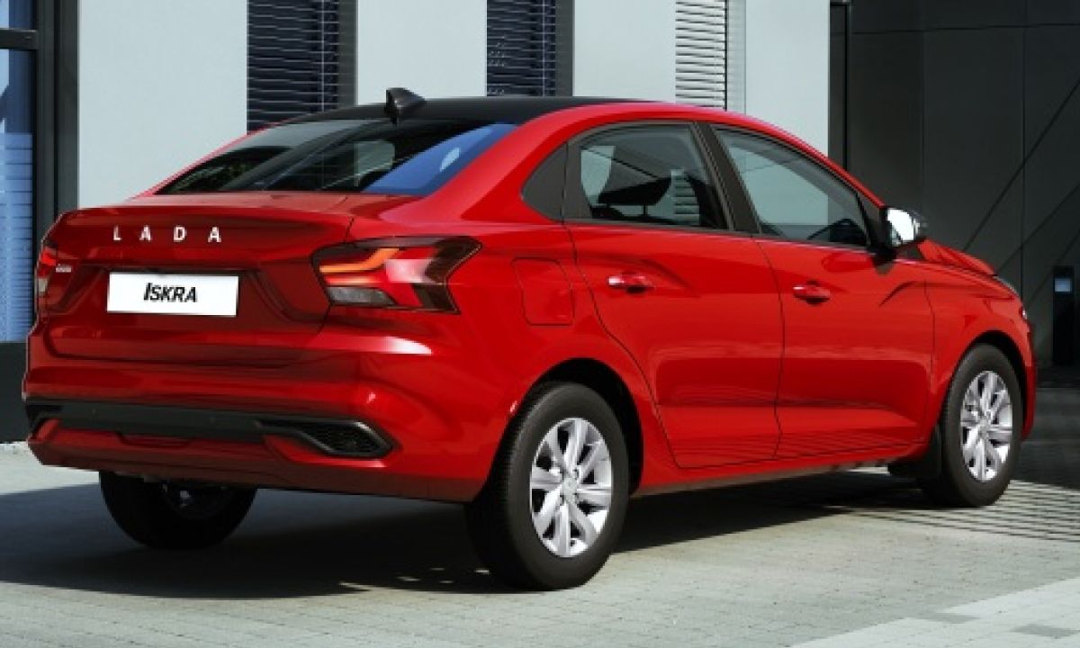 Lada Iskra 2025 red color rear side view